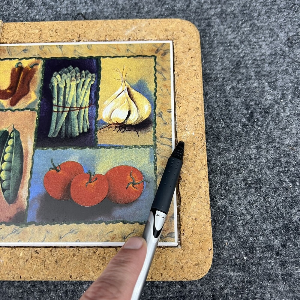 Pamela Luer Vegetable Ceramic Cork Frame Trivet 7.5"x7.5" Peppers Tomato Garlic - Picture 7 of 9